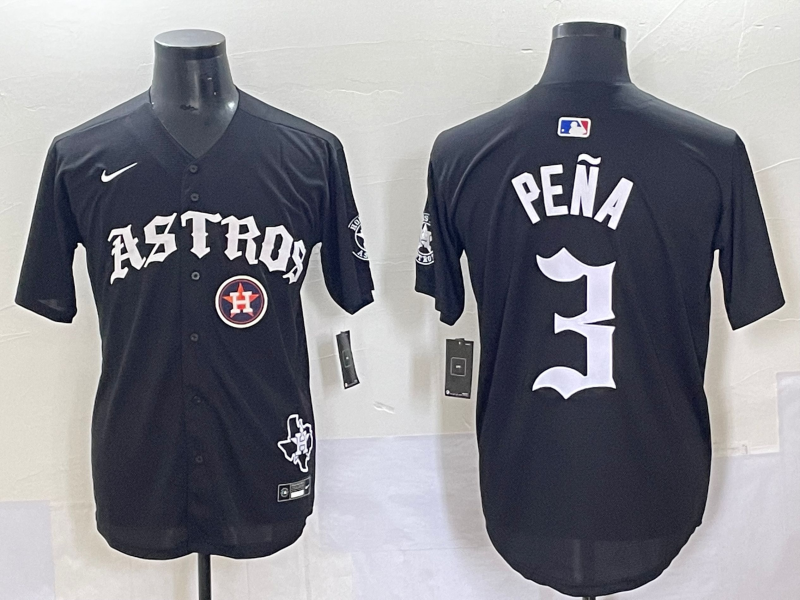 Men Houston Astros #3 Pena Black Five generations Joint Name Nike MLB 2025 Jersey style 7